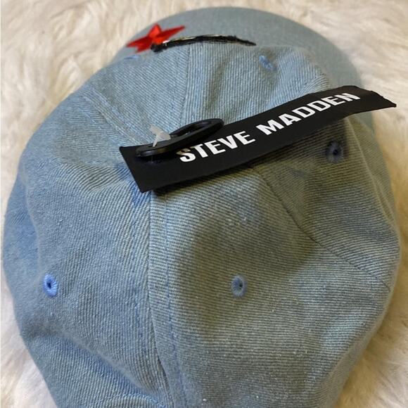 Steve Madden Denim Hat Womens Bolts Patch Adjustable Back Blue - Picture 10 of 10